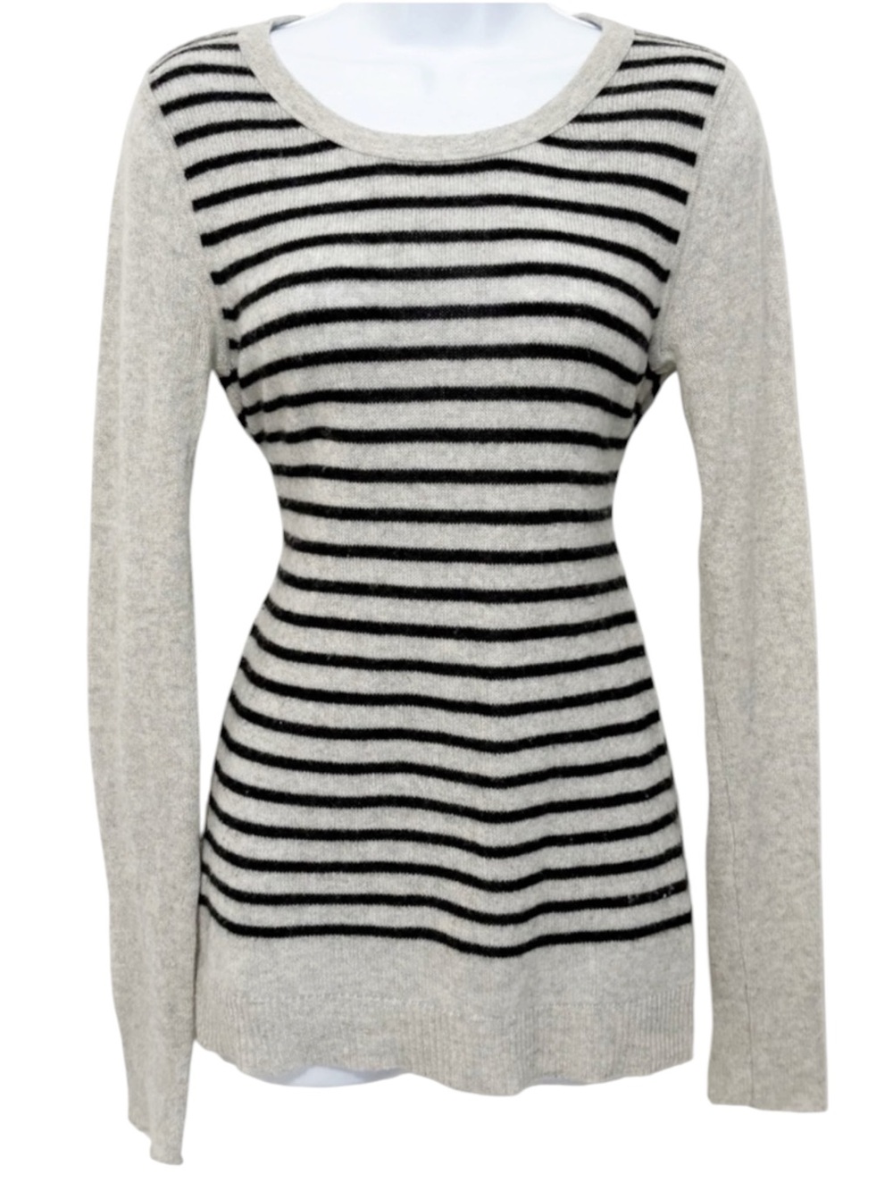 DUFFY 100% Cashmere Striped Sweater Gray Black Crewneck Knit Medium